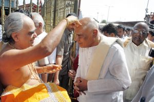 chief priest applying tilak to Hon'ble CM of AP